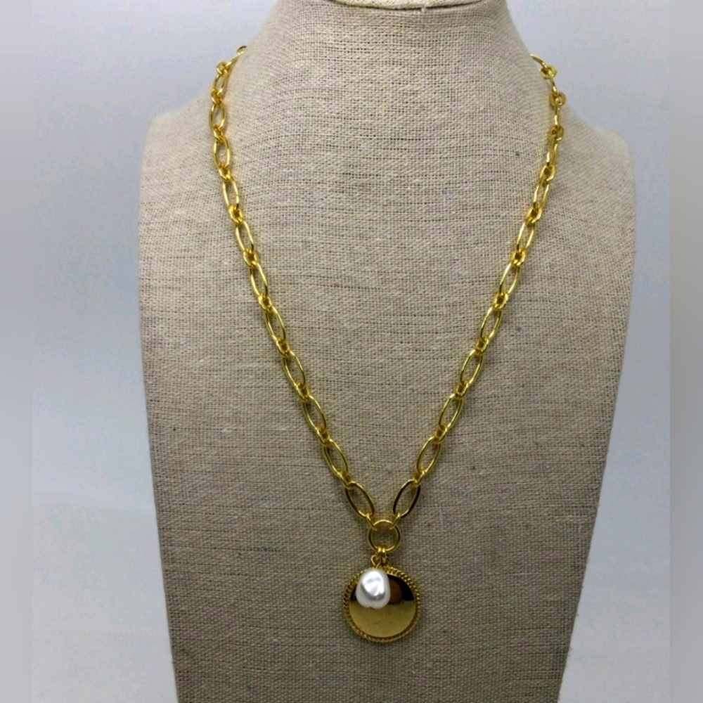 J. Crew Faux Pearl Round Charm Necklace 17" NWOT